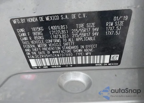 2019 Honda Hr-V Ex z USA, uszkodzony, nr VIN 3CZRU5H52KM707880